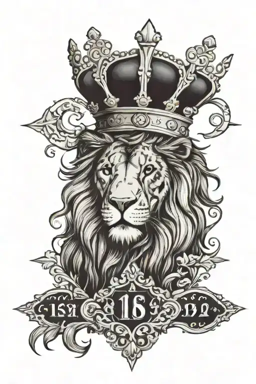 Lion Head With Crown And Cross With The Birthdate 1-5-1932 On The Bottom
