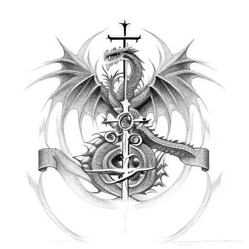 A Fierce Dragon Wrapped Around A Cross Symbolizing The Client's Christian Faith