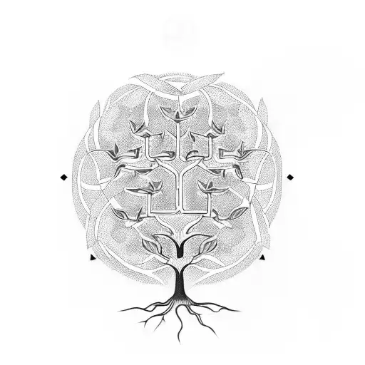 Tree Of Life With Pharmacy Symbols Intertwined