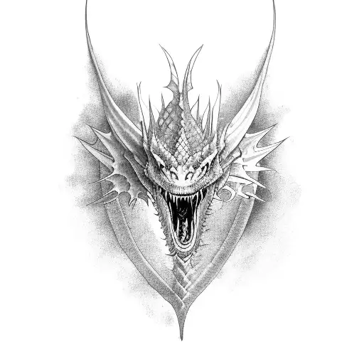 A Fearsome Dragon Wrapped Around A Quill Pen