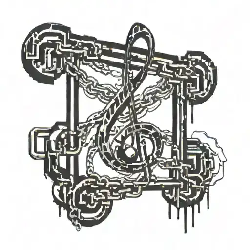 A Tattoo Design Of A Pixelated Music Note Made Up Of Chains