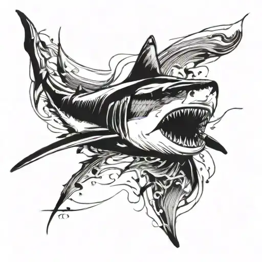 A Majestic Great White Shark Swimming Alongside A Sleek Yacht