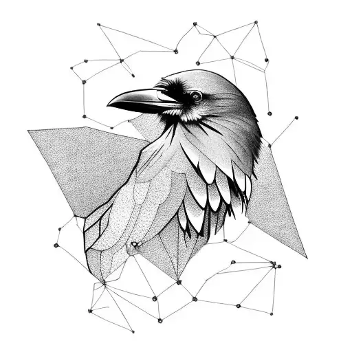 Raven Composed Of Interconnected Geometric Shapes
