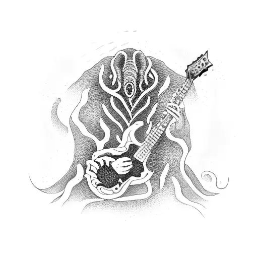 A Lovecraftian Horror Creature Playing A Guitar Made Of Sinew