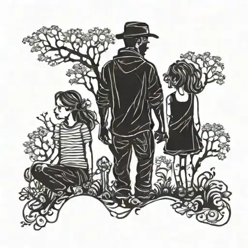 Father And His Three Daughters Silhouettes