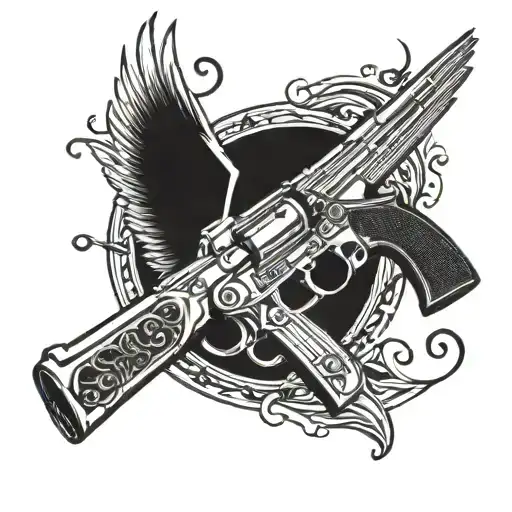Angelic Wings With A Halo And A Gun Incorporated Into The Design