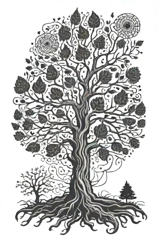 Tree Growing Showing Roots Made From Fingerprints In The Shape Of Wolfs Paw