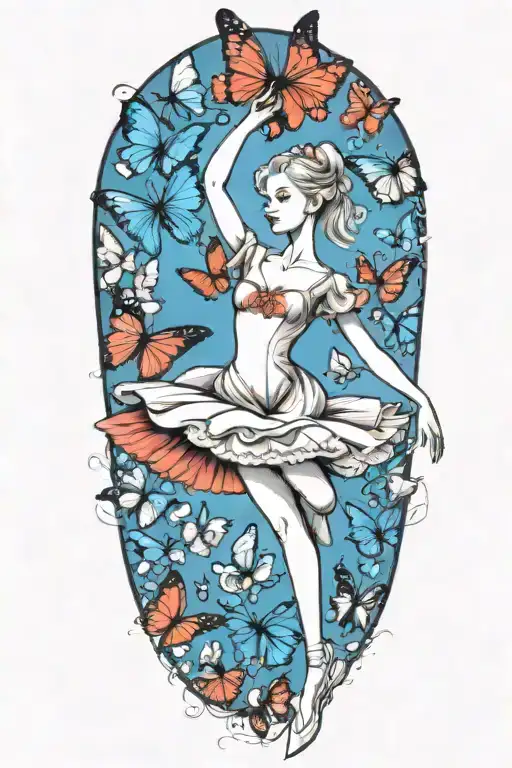 Beautiful Blonde Haired Ballerina Dancing Gracefully Surrounded By Butterflies