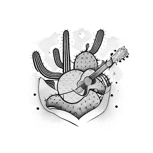 A Cactus Happily Strumming A Guitar