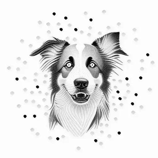 Create A Dotwork Tattoo Of A Border Collie Balancing A Soccer Ball On Its Nose
