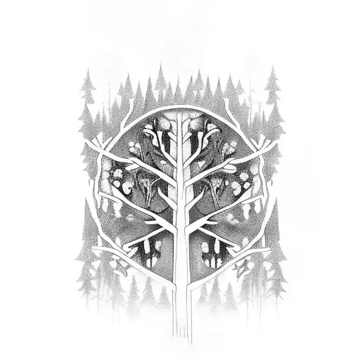 A Dark And Mysterious Forest With Dna Strands Intertwined In The Trees