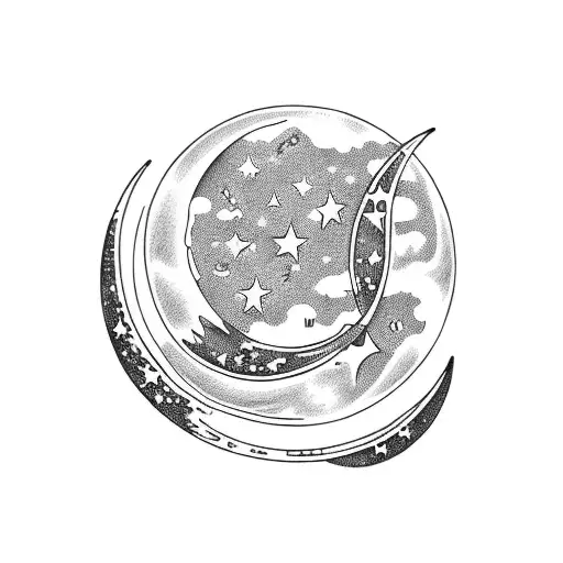 Brushstroke Crescent Moon And Stars