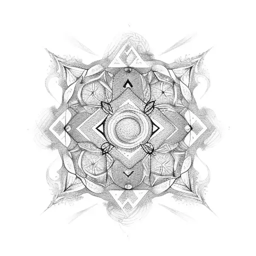 Abstract Blackwork Design Of Interconnected Stars Representing Love And Beauty