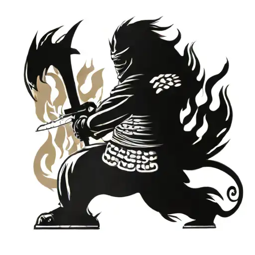 Harakiri Samurai In Armor Suffering In Flames Of Fire