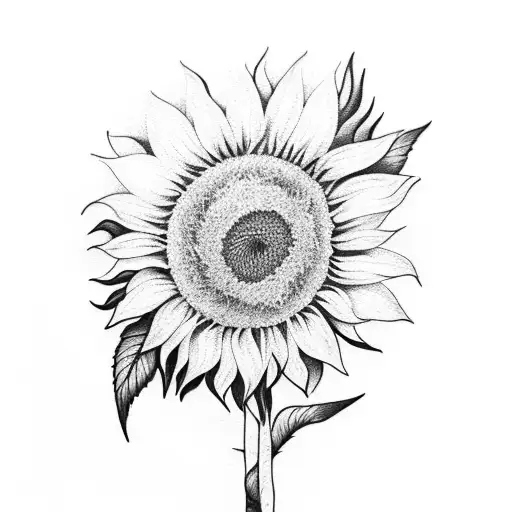 Single Sunflower On A Stem Facing Forward With A Shadow Of Itself Behind It