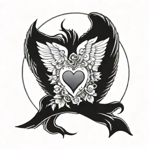 Heart With Pj In It And A Halo And Angel Wings With 1996-2019 Under It