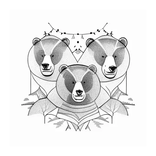 A Family Of Three Bears In The Forest