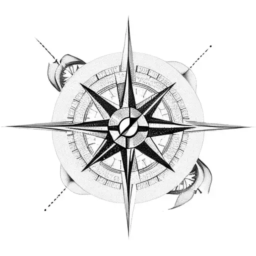 A Compass With A Bird Flying