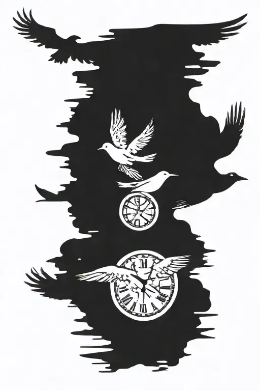 Roman Numerals And Birds Flying