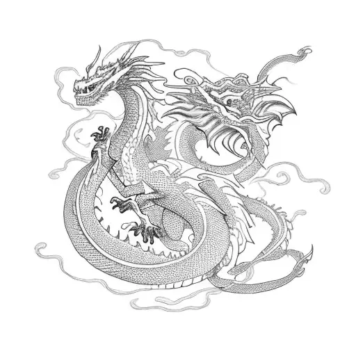 Dragon And Red Rose Intertwined In A Celestial Dance