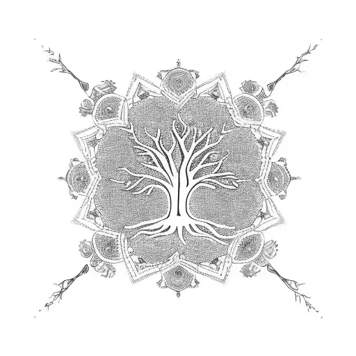 A Tree Of Life Made Up Of Intricate Mandala Patterns