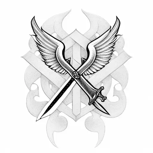Sword With Wings With Initials In The Middle