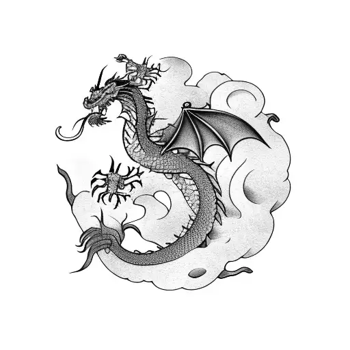 Dragon Japones Con Nubes Gotico