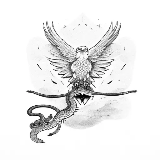 Eagle Stanfing On A Cactus With A Snake In Its Mouth