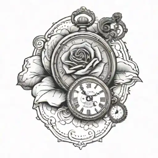 Money Rose With Pocket Watch And Clouds
