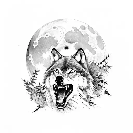 A Majestic Wolf Howling At The Moon In A Dense Jungle