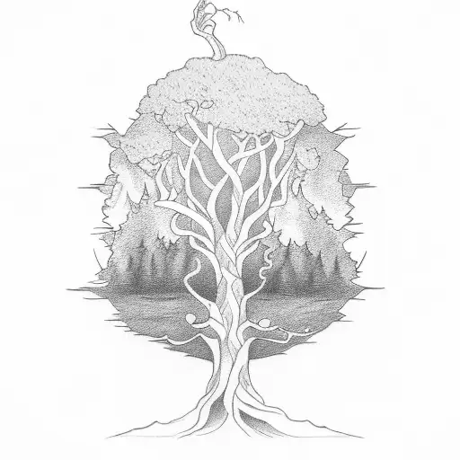 A Sketch-style Tattoo Of A Tree With Branches That Form Different Literary Symbols