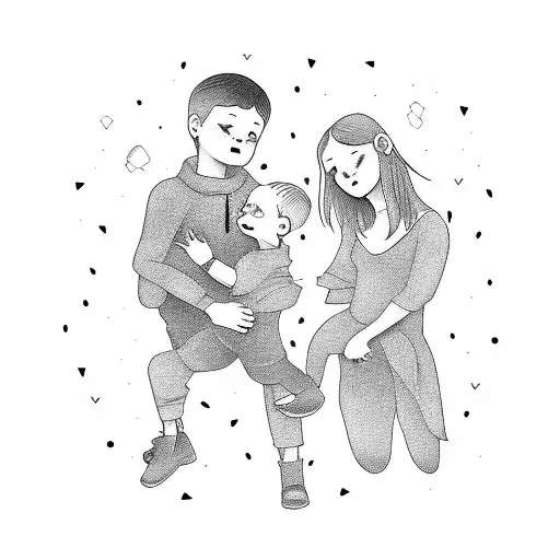 Two Boys And One Girl Hold A Boy Crying In Deep Dark Forest