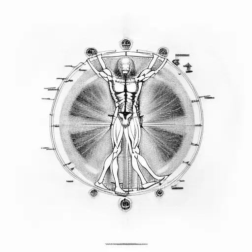 Vitruvian Man But Xray Alien With Symbols