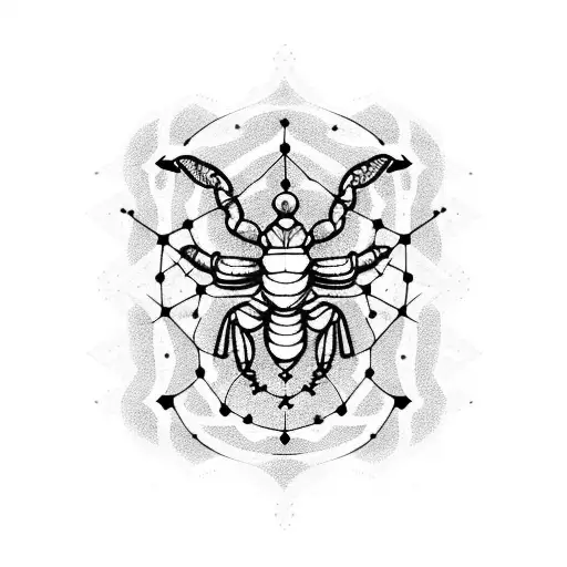 A Blackwork Tattoo Of A Scorpio Constellation Formed By Music Notes