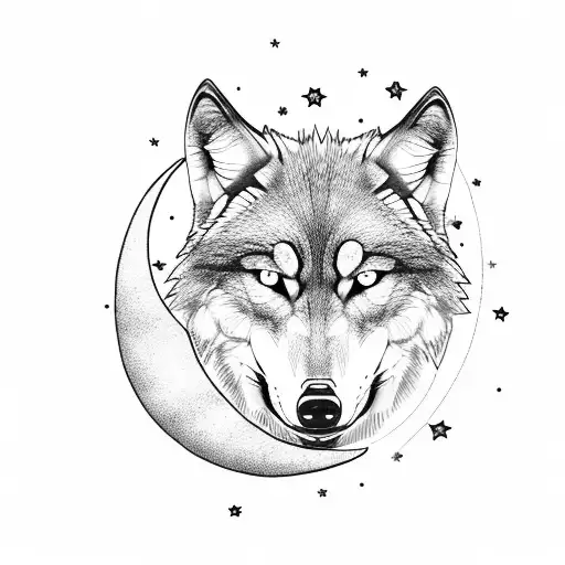 Wolf With Moon And Trees