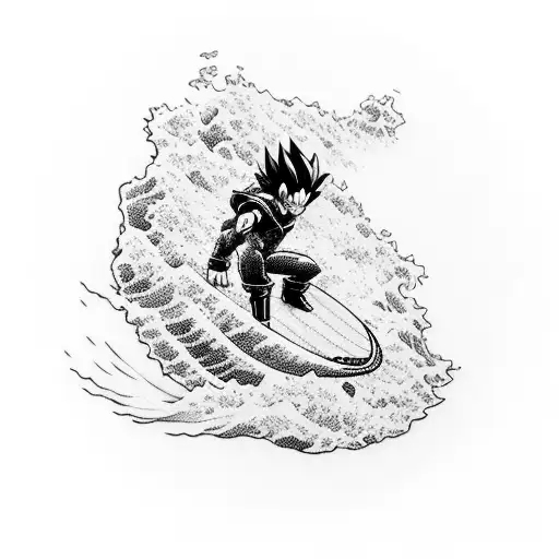 Dragon Ball Characters Surfing On A Wave Made Of Dragon Balls