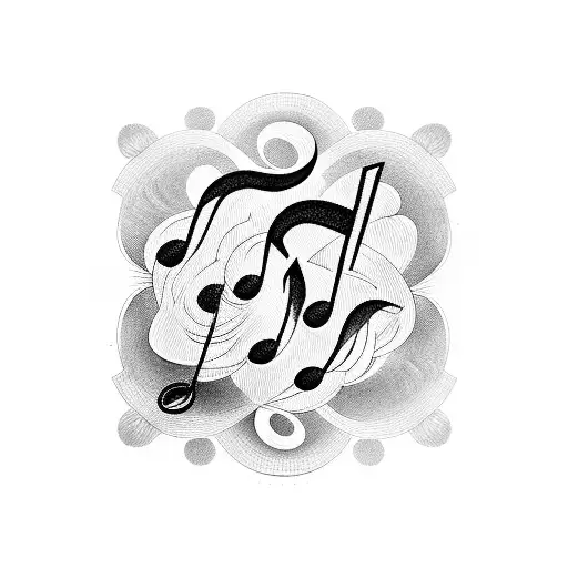 Musical Notes Forming A Wave With A Vinyl Record As The Sun