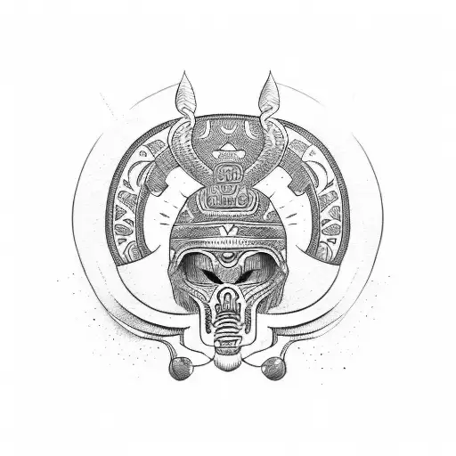 Ajolote Linework With A Traditional Mexica Helmet And Watercolor Style