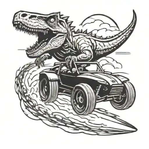 A Sleek Racing Car Speeding Around A Track With A Dinosaur Riding Shotgun