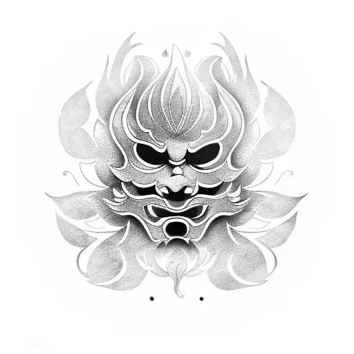 Chinese Mask With Flames And Flowers