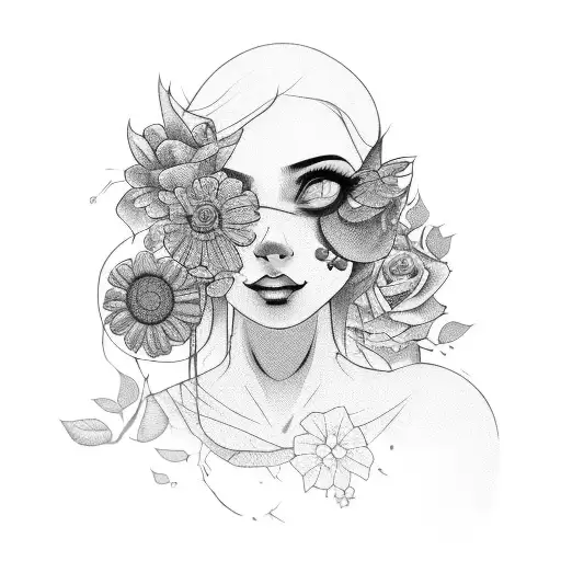 Dark Girl Stare With Flowers Coming Out Of Her Head