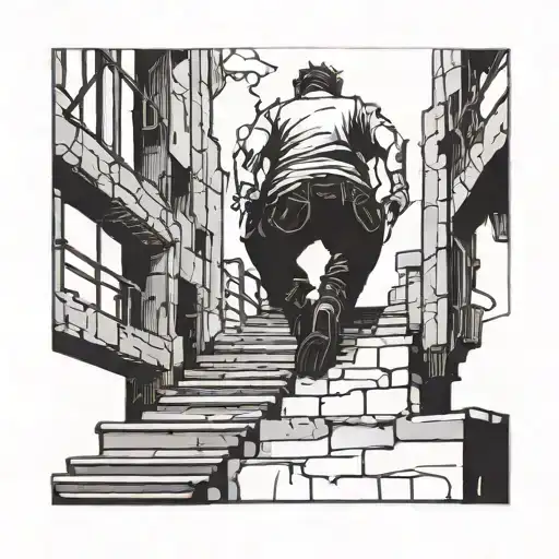 Person Going Up Broken Stairs