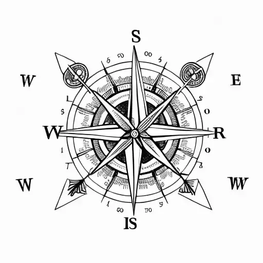 A Minimalist Tattoo Of A Compass Surrounded By A Wreath Of Leaves