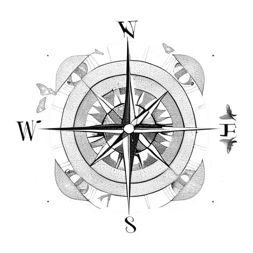 A Compass Surrounded By A Delicate Swarm Of Butterflies And Moths