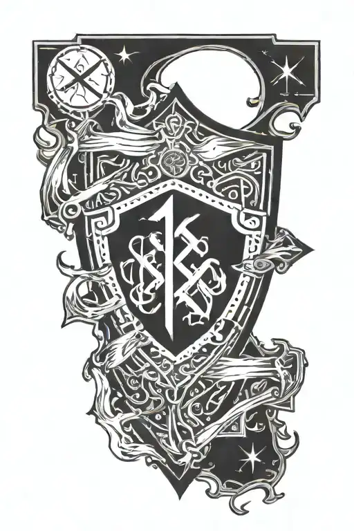 4 Runes On A Shield Thats Being Pulled Into Space