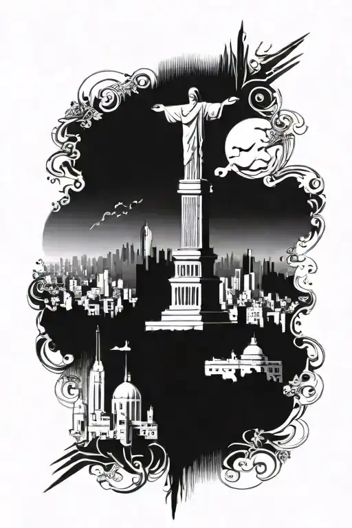 Christ The Redeemer Behind City Skyline In The Background