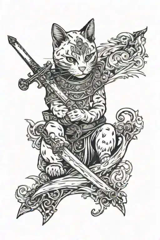 A Sword Being Drawn By A Cat In A Moonlit Night