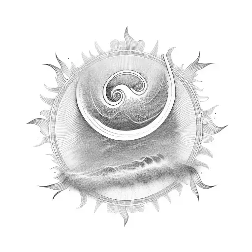 Musical Notes Forming A Wave With A Vinyl Record As The Sun