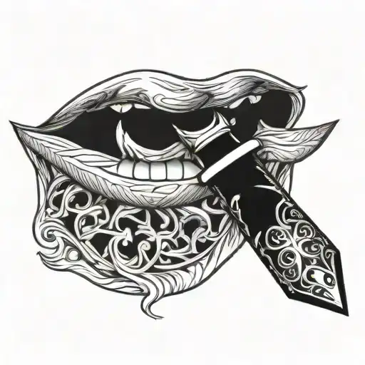 Prison Dagger Cutting Through Lips Black And White