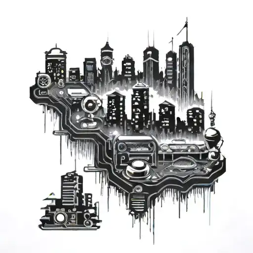 A Futuristic Cityscape With Neon Lights And Sound Waves Representing Music Production